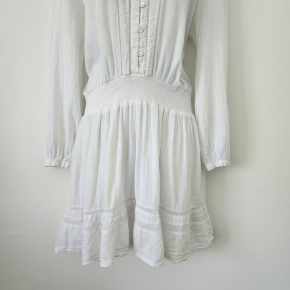 Rails Jasmine Smocked Waist Long Sleeve Linen Blend White Dress Size Large - Picture 5 of 16